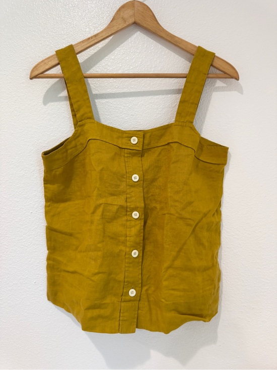 Everlane Tops - Everlane 100% Linen Button Front Apron Cami Tank Top Mustard Yellow Capsule 4